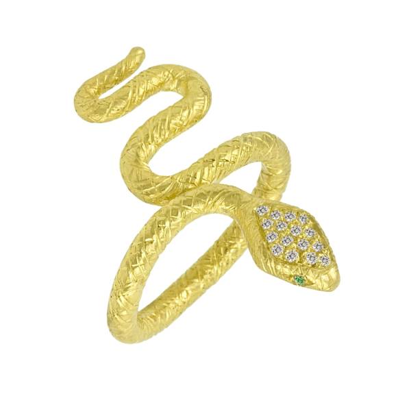SNAKE RING 24YG+ GREEN DIA EYE