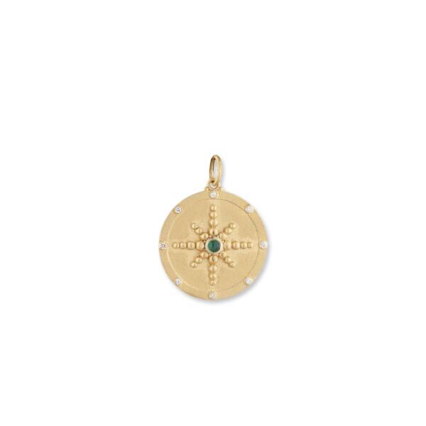 COMPASS MEDALION W DIAMONDS & EMERALD