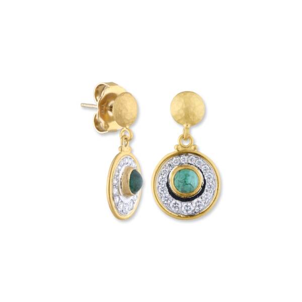 ORBIT ROUND CABOCHON EMERALD EARRINGS