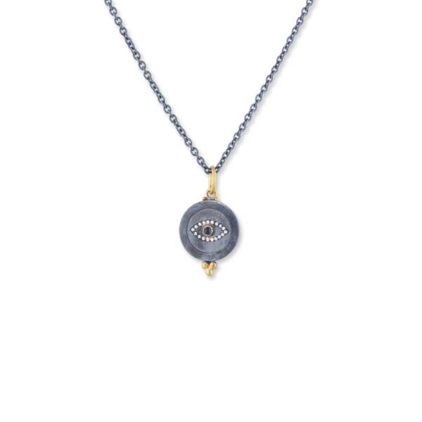 EYE MEDALION WITH DIAMONDS & SAPPHIRE-GOXDSAP(24KYG BAIL)