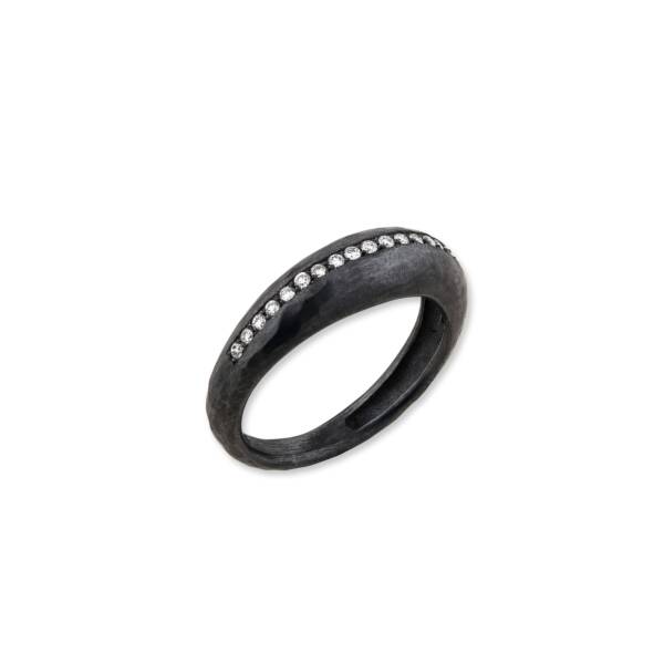 BOOGIE LINE OXIDIZED SILVER RING W/DIA