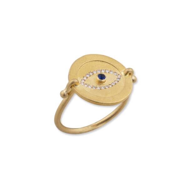 MEDALLION EYE RING, DIAMONDS, SAPPHIRE
