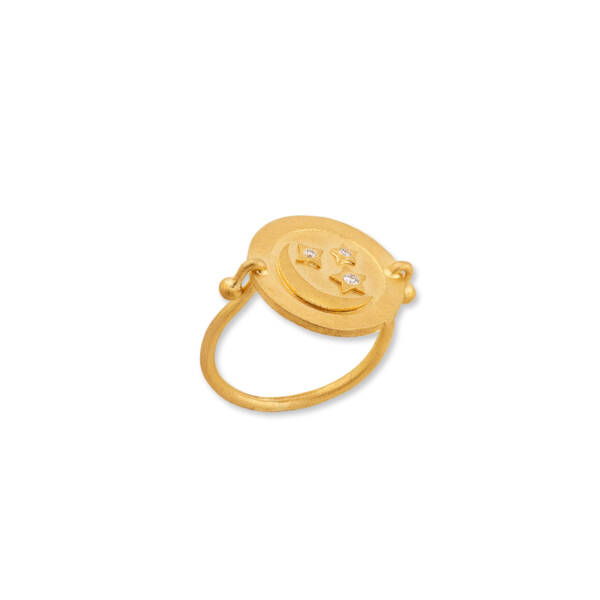MEDALLION CRESCENT AND STARS RING, DIAMOND