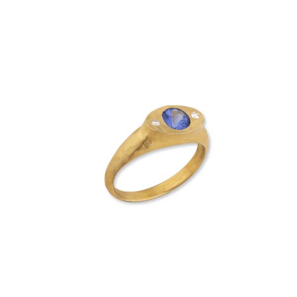 SIGNET TANZANITE RING W/DIA