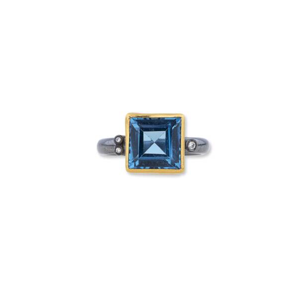 THAMES LONDON BLUE TOPAZ RING W/DIAMOND - Image 2