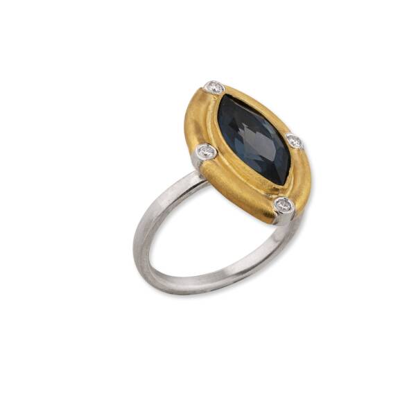 THAMES LONDON BLUE TOPAZ RING W/DIAMOND