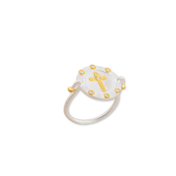 MEDALLION CROSS RING, DIAMOND