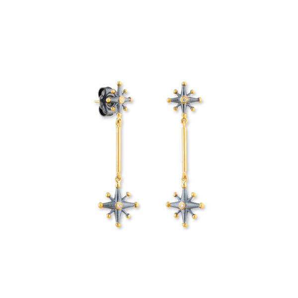 STARBURST GOLD & OXIDIZED SILVER DANGLE EARRINGS