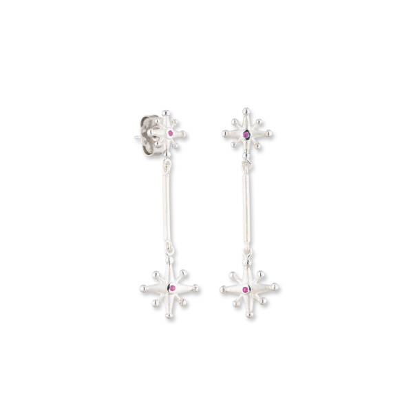 STARBURST SILVER & PINK SAPPHIRE  DANGLE EARRINGS