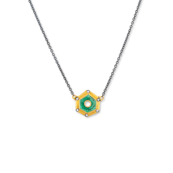 HEXAGONAL EMERALD SUN NECKLACE