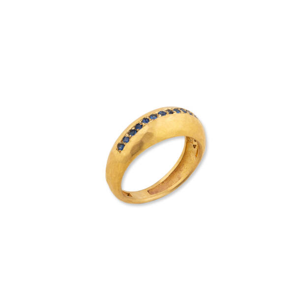 BOOGIE LINE ALL GOLD RING, BLUE SAPPHIRE LINE