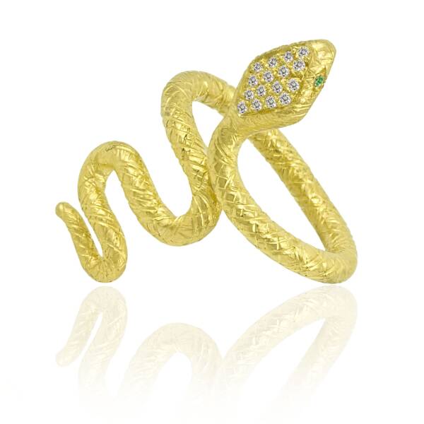 SNAKE RING 24YG+ GREEN DIA EYE - Image 2