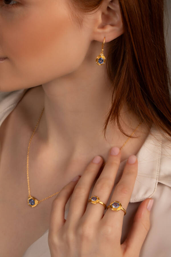 SUN CORNFLOWER SAPPHIRE EARRINGS - Image 3