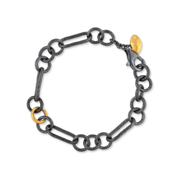 9" GOX CASEY BRACELET- 1 GOLD LINK, REST OXIDIZED