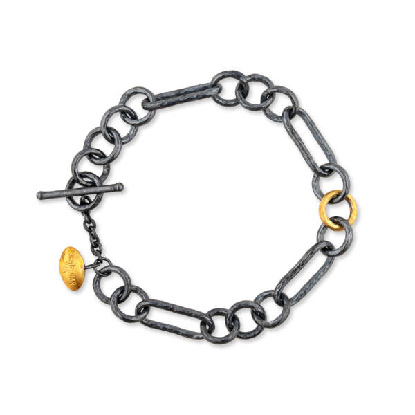 LOBSTER CLAW-CASEY BRACELET 1 GOLD LINK OXIDIZED
