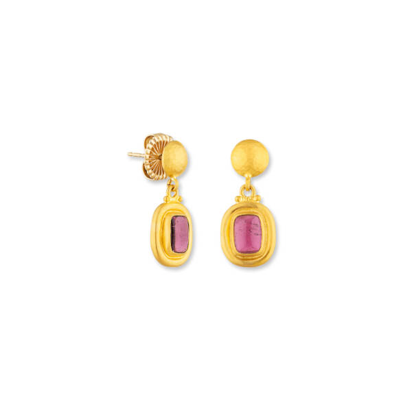 JELLYBONBON PINK TOURMALINE BUTTON TOP EARRINGS