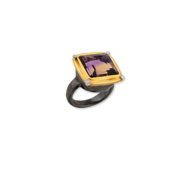 SQUARE DANCE FACETED AMETRINE RING