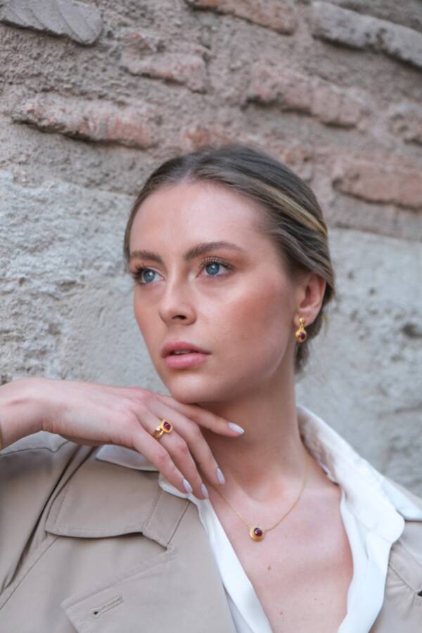 JELLYBONBON PINK TOURMALINE BUTTON TOP EARRINGS - Image 4