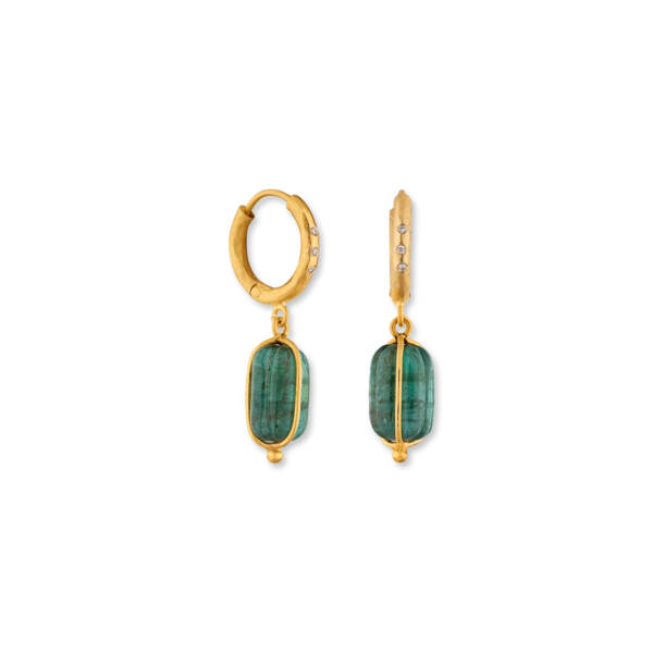 CAGED CABOCHON EMERALD EARRINGS W/DIA
