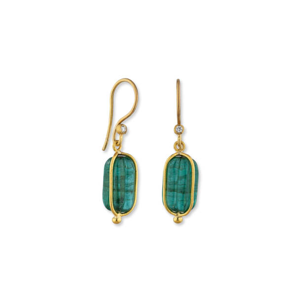 CAGED EMERALD EARRINGS W/DIA