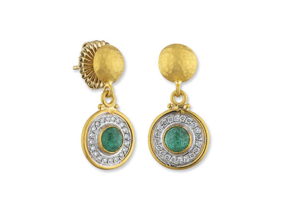 ORBIT ROUND CABOCHON EMERALD EARRINGS