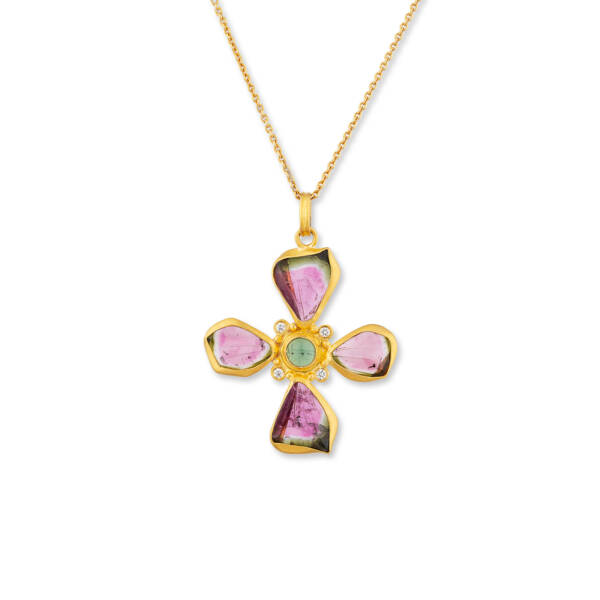 PETAL CROSS WATERMELON TOURMALINE PENDANT
