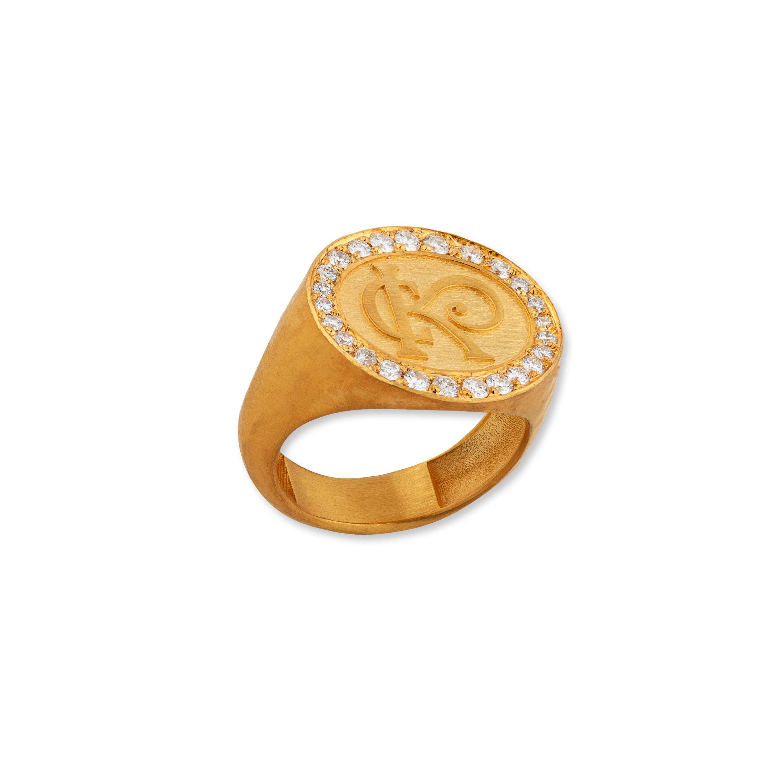 "CK" CACHET ALL GOLD RING W/DIAMONDS