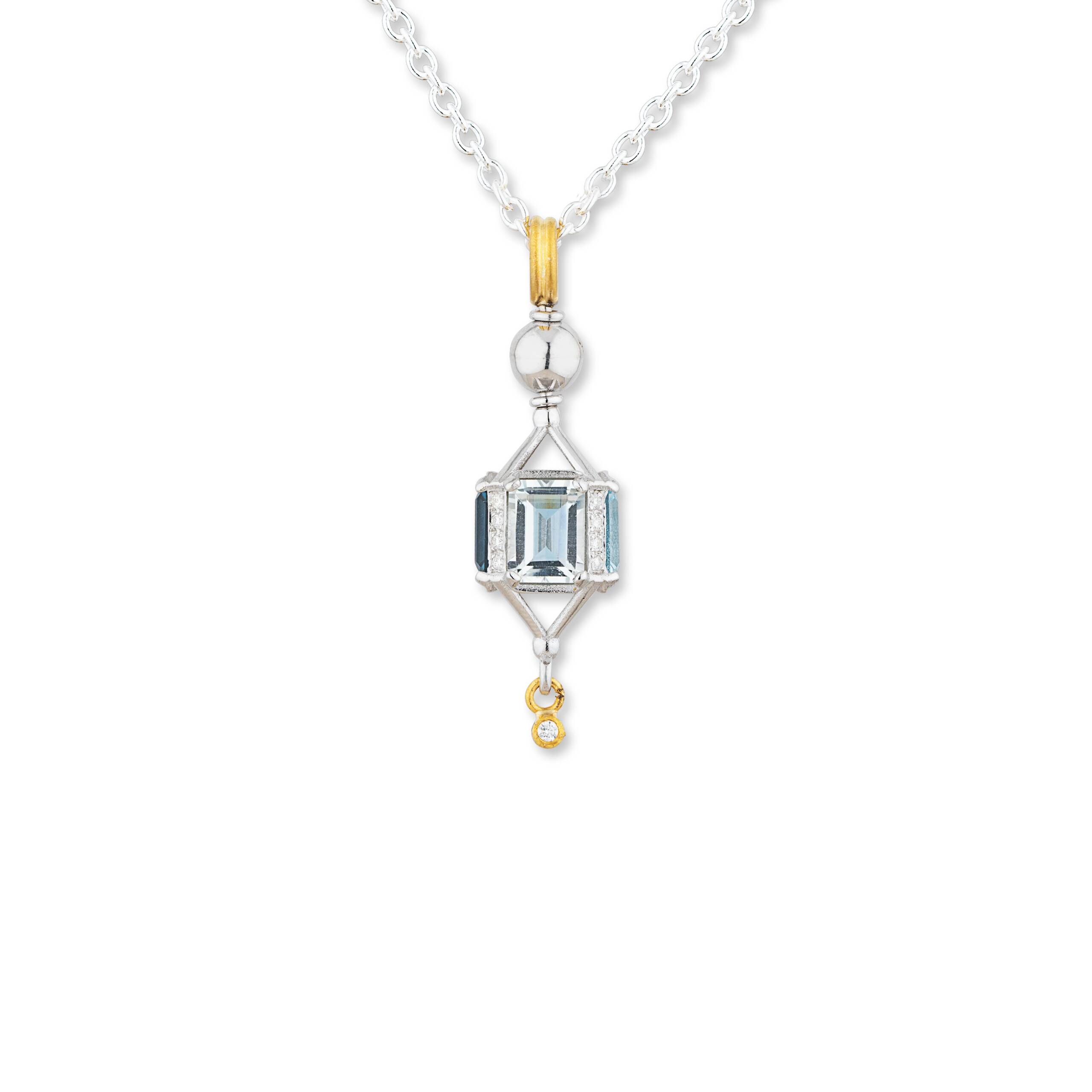 TWIRLY BLUE AND WHITE TOPAZ PENDANT - Image 2